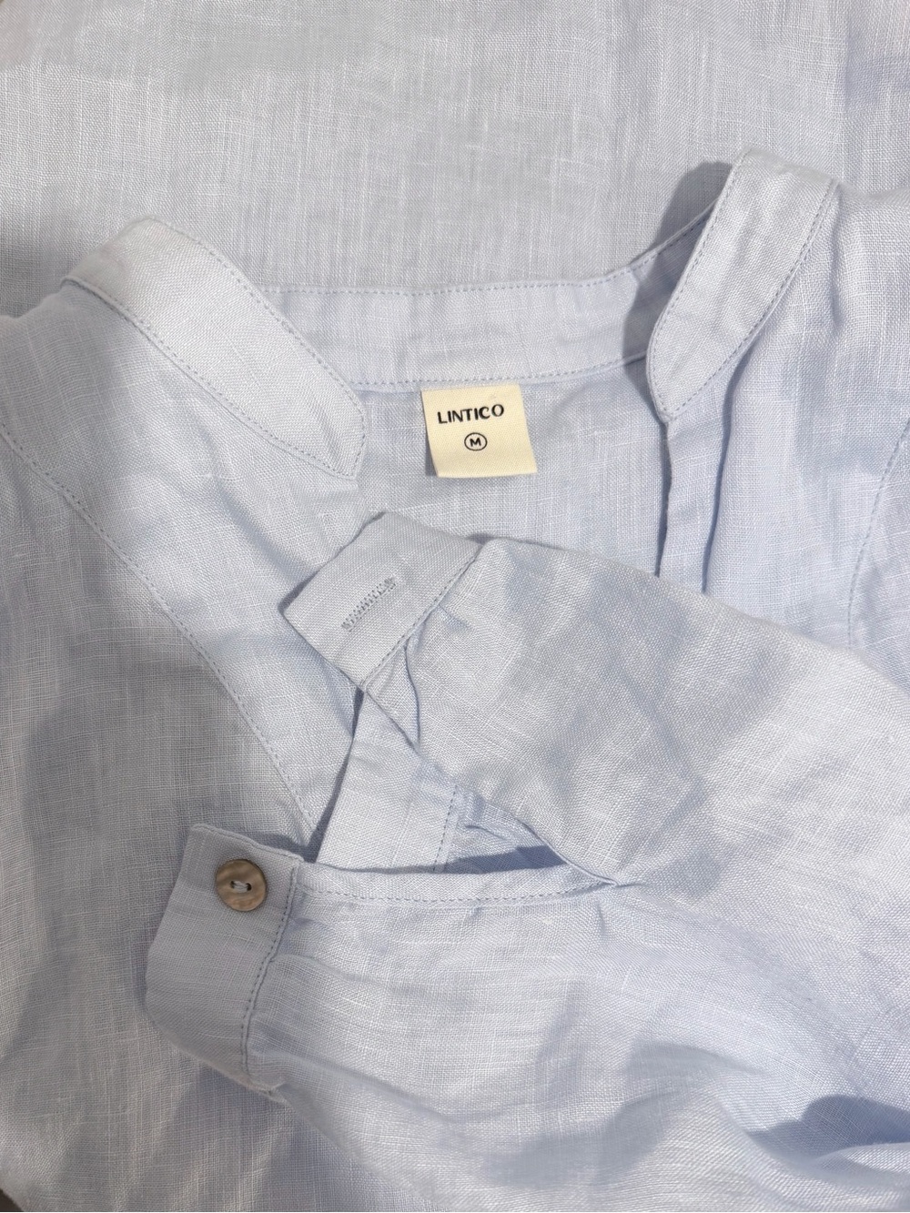 100% Linen V-Neck Tunic Shirt - Light Blue - Lintico Joanna shirt - Picture 4 of 5